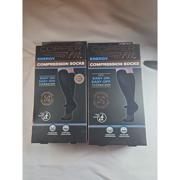 2 Pairs Copper Fit Energy Plus Compression Socks L/XL M 9-12/ W 10-13 - Picture 1 of 1